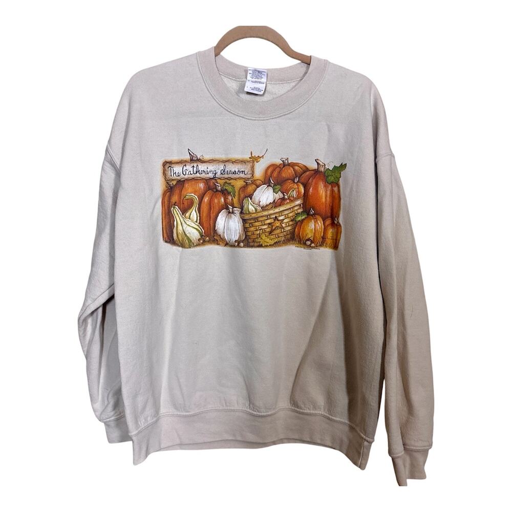 Vintage 90s Mary Ann June Sweatshirt Size L Pumpkins "The Gathering Season"